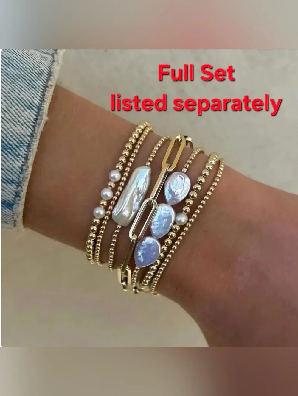 Freshwater Pearl Gold Beads Stretch Bracelet - Picture 9 of 11